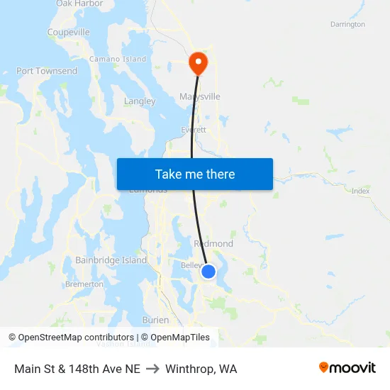 Main St & 148th Ave NE to Winthrop, WA map
