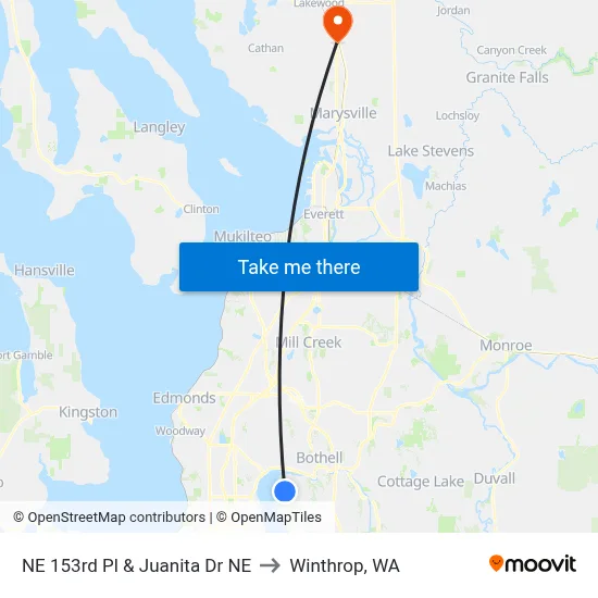 NE 153rd Pl & Juanita Dr NE to Winthrop, WA map