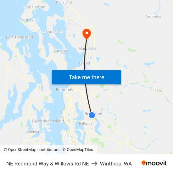 NE Redmond Way & Willows Rd NE to Winthrop, WA map