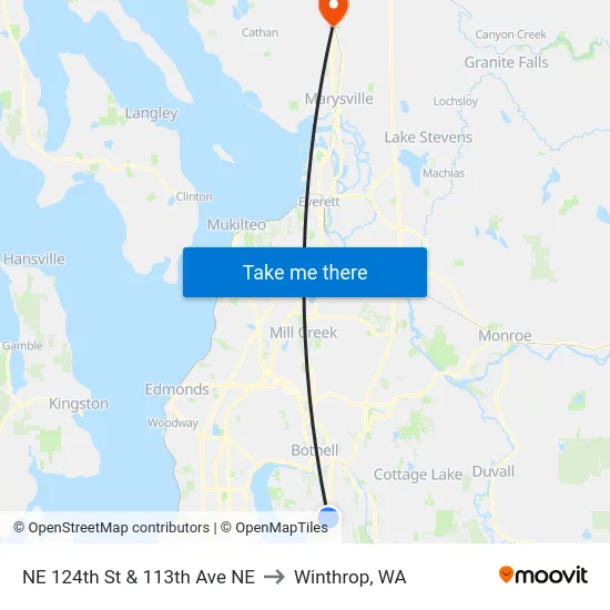 NE 124th St & 113th Ave NE to Winthrop, WA map