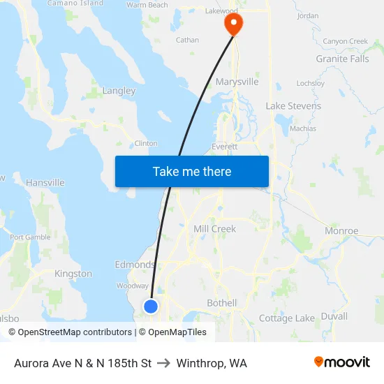 Aurora Ave N & N 185th St to Winthrop, WA map