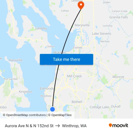 Aurora Ave N & N 152nd St to Winthrop, WA map