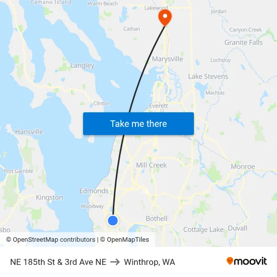 NE 185th St & 3rd Ave NE to Winthrop, WA map