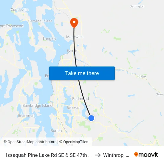 Issaquah Pine Lake Rd SE & SE 47th Way to Winthrop, WA map