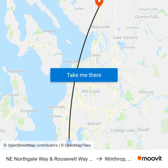 NE Northgate Way & Roosevelt Way NE to Winthrop, WA map