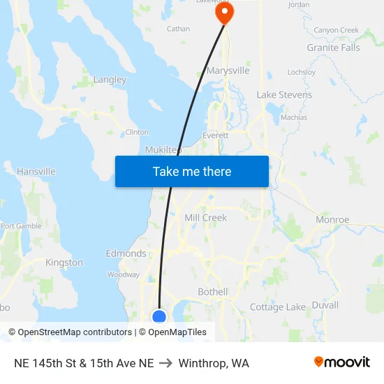 NE 145th St & 15th Ave NE to Winthrop, WA map