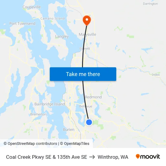 Coal Creek Pkwy SE & 135th Ave SE to Winthrop, WA map