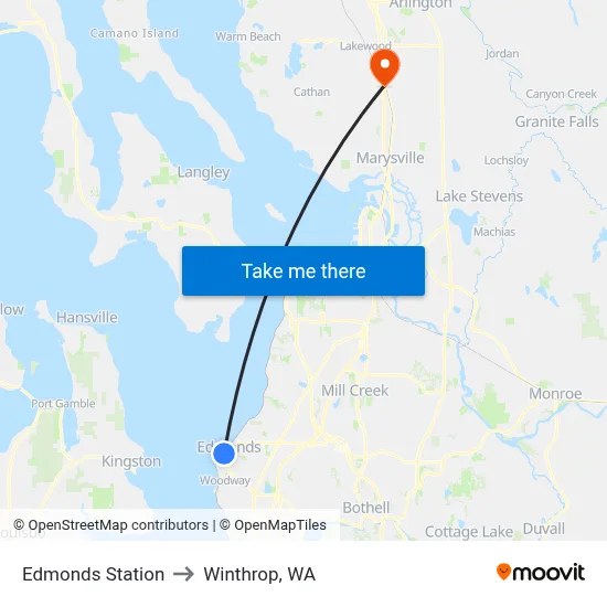 Edmonds Station to Winthrop, WA map