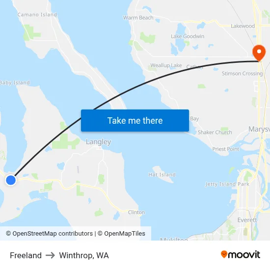 Freeland to Winthrop, WA map