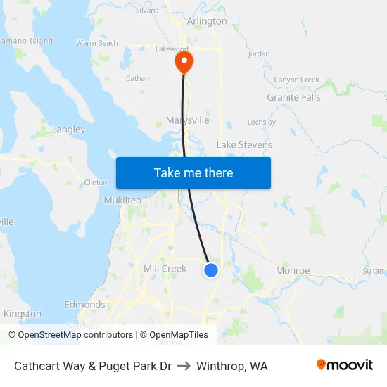 Cathcart Way & Puget Park Dr to Winthrop, WA map