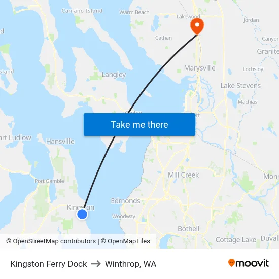 Kingston Ferry Dock to Winthrop, WA map