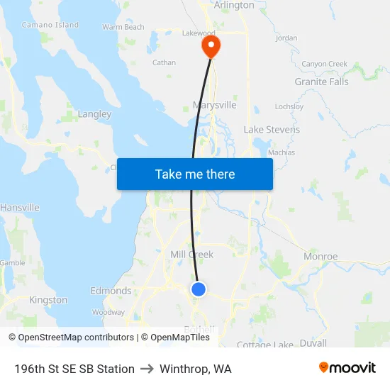 196th St SE SB Station to Winthrop, WA map