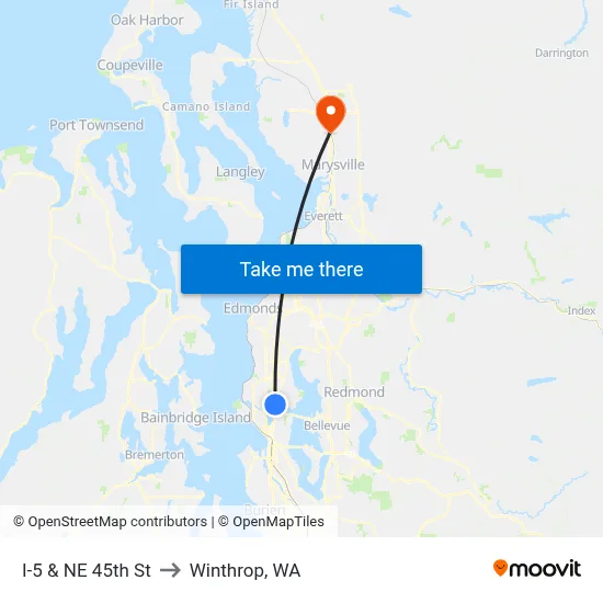 I-5 & NE 45th St to Winthrop, WA map