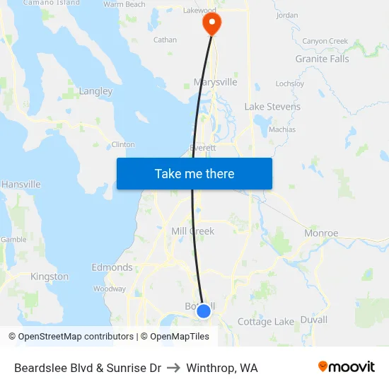 Beardslee Blvd & Sunrise Dr to Winthrop, WA map