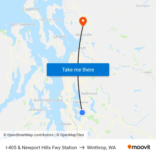 I-405 & Newport Hills Fwy Station to Winthrop, WA map