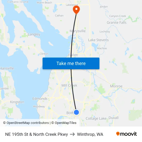NE 195th St & North Creek Pkwy to Winthrop, WA map