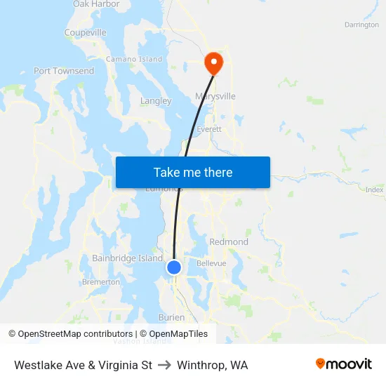 Westlake Ave & Virginia St to Winthrop, WA map