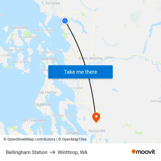 Bellingham Station to Winthrop, WA map
