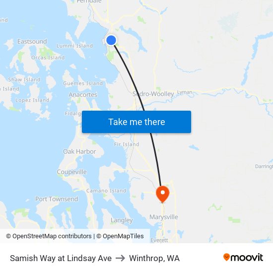 Samish Way at Lindsay Ave to Winthrop, WA map