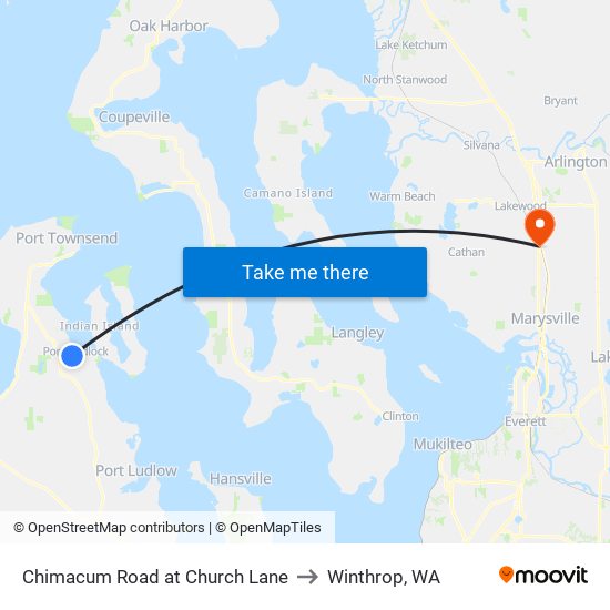Chimacum Road at Church Lane to Winthrop, WA map