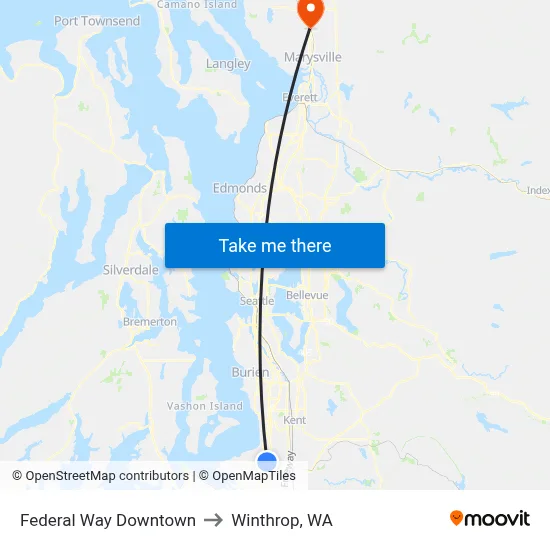 Federal Way Downtown to Winthrop, WA map