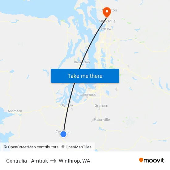 Centralia - Amtrak to Winthrop, WA map
