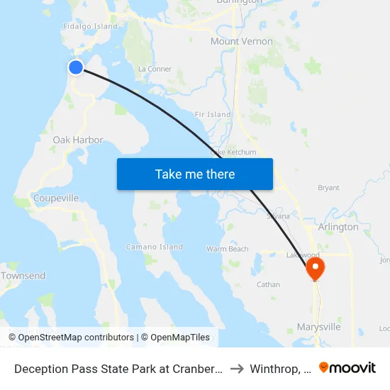 Deception Pass State Park at Cranberry Lake to Winthrop, WA map