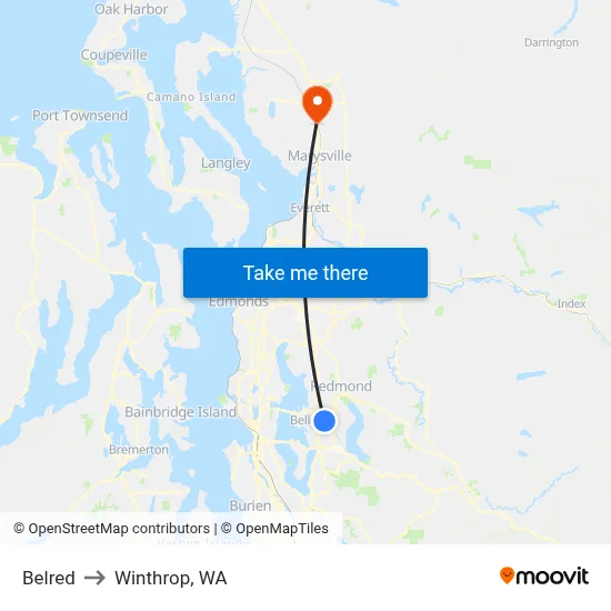 Belred to Winthrop, WA map