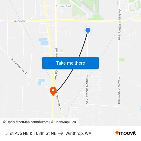 51st Ave NE & 168th St NE to Winthrop, WA map