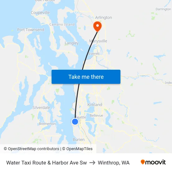 Water Taxi Route & Harbor Ave Sw to Winthrop, WA map