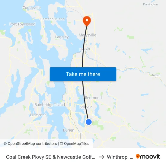 Coal Creek Pkwy SE & Newcastle Golf Club Rd to Winthrop, WA map