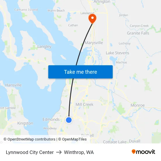 Lynnwood City Center to Winthrop, WA map