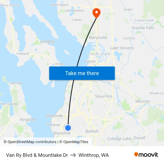 Van Ry Blvd & Mountlake Dr to Winthrop, WA map
