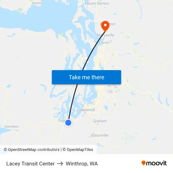 Lacey Transit Center to Winthrop, WA map