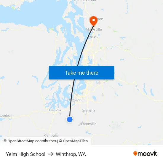 Yelm High School to Winthrop, WA map