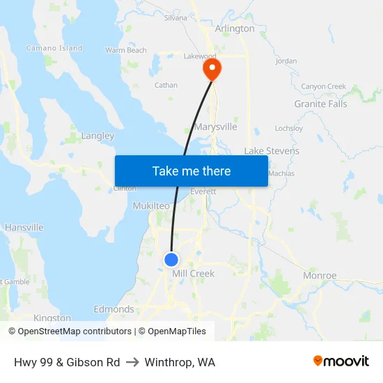Hwy 99 & Gibson Rd to Winthrop, WA map