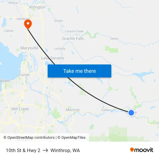 10th St & Hwy 2 to Winthrop, WA map