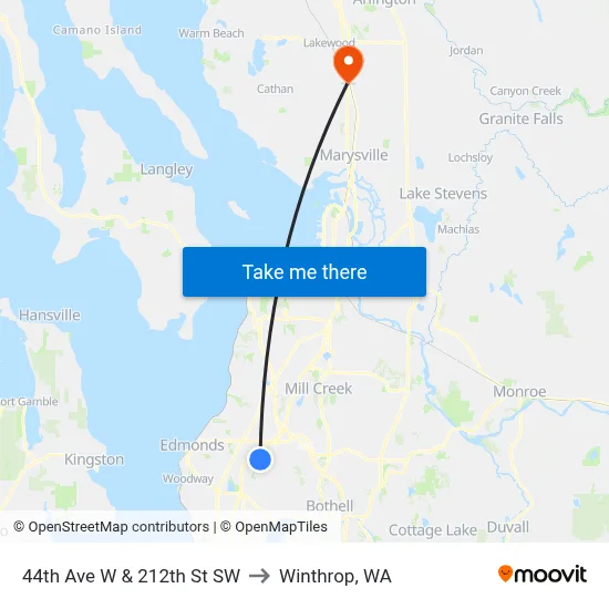 44th Ave W & 212th St SW to Winthrop, WA map