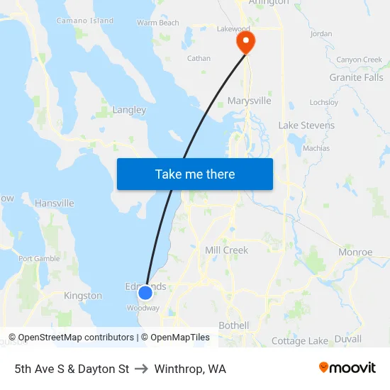 5th Ave S & Dayton St to Winthrop, WA map