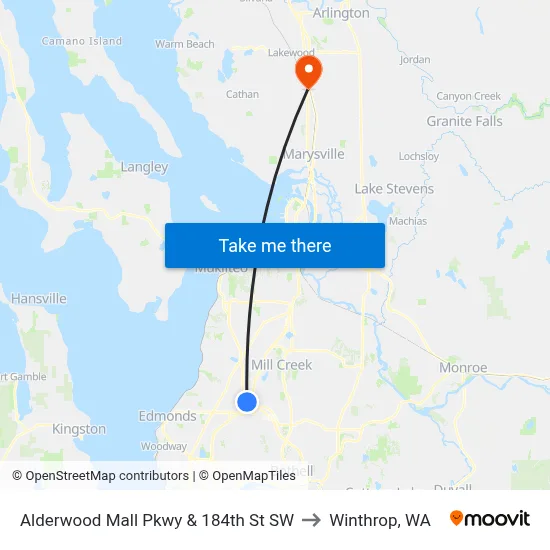 Alderwood Mall Pkwy & 184th St SW to Winthrop, WA map