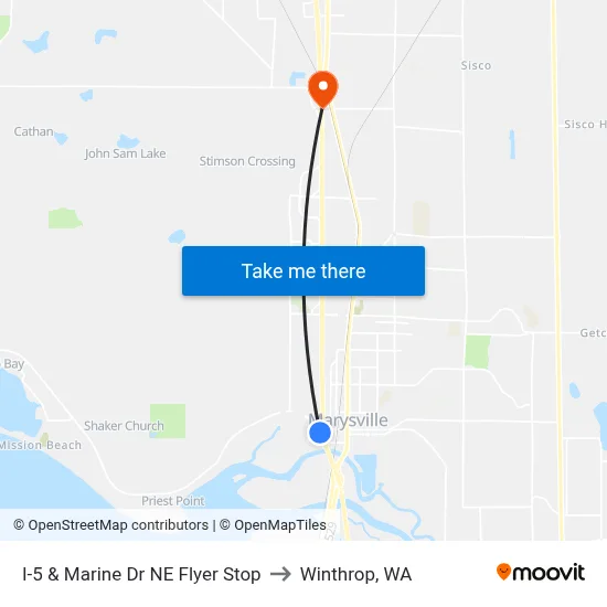 I-5 & Marine Dr NE Flyer Stop to Winthrop, WA map