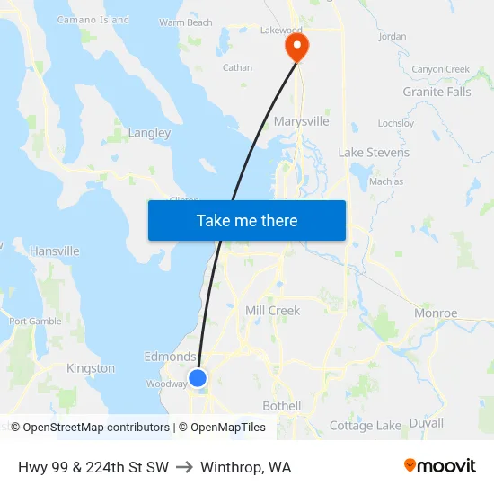 Hwy 99 & 224th St SW to Winthrop, WA map