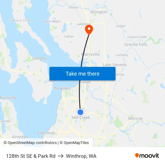 128th St SE & Park Rd to Winthrop, WA map
