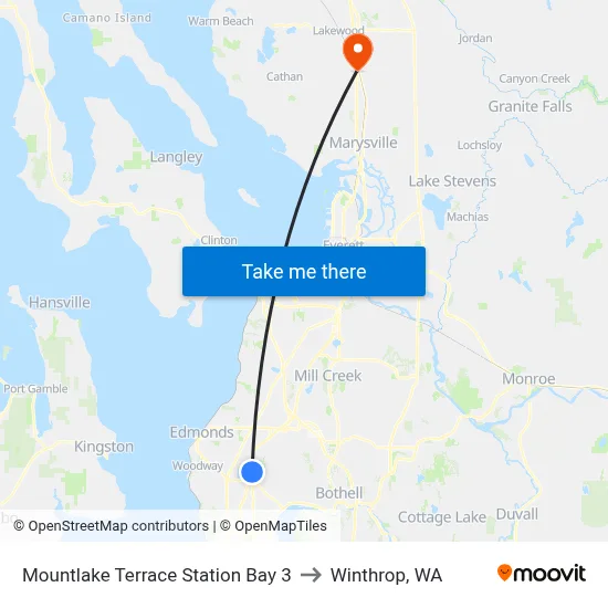 Mountlake Terrace Station Bay 3 to Winthrop, WA map