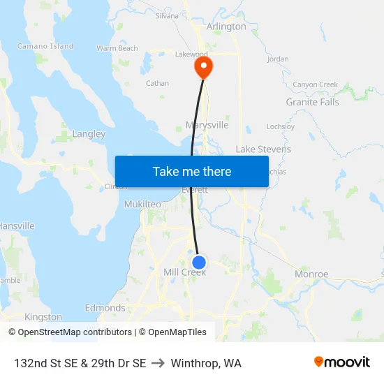 132nd St SE & 29th Dr SE to Winthrop, WA map