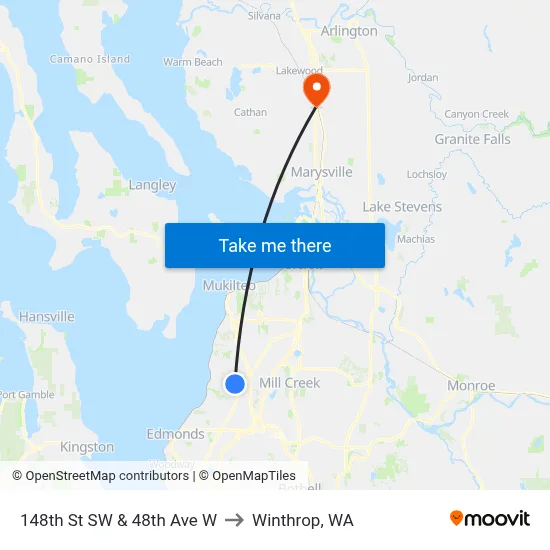 148th St SW & 48th Ave W to Winthrop, WA map
