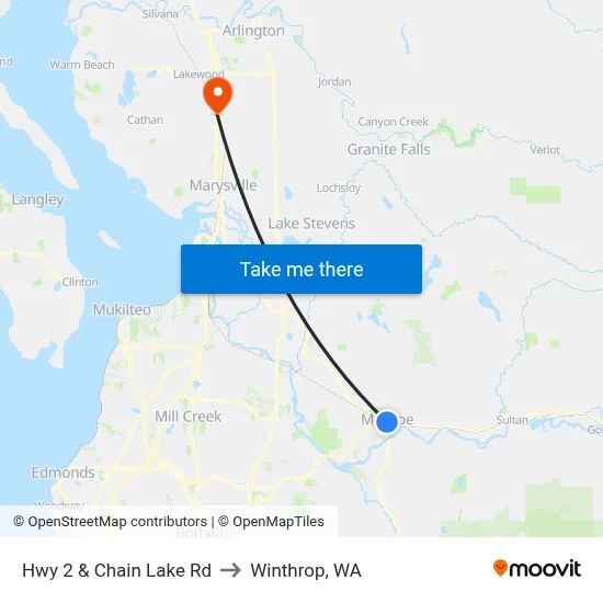 Hwy 2 & Chain Lake Rd to Winthrop, WA map