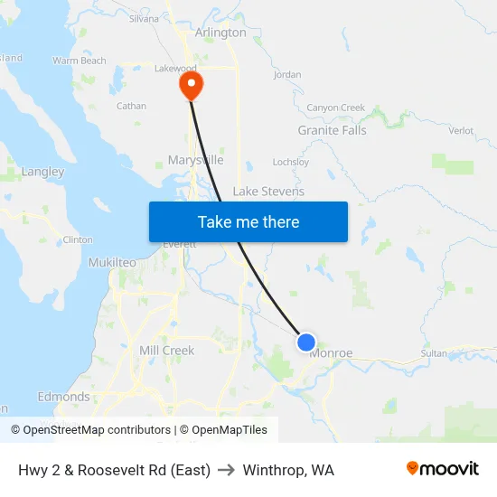 Hwy 2 & Roosevelt Rd (East) to Winthrop, WA map