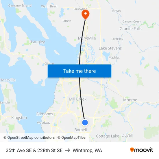 35th Ave SE & 228th St SE to Winthrop, WA map
