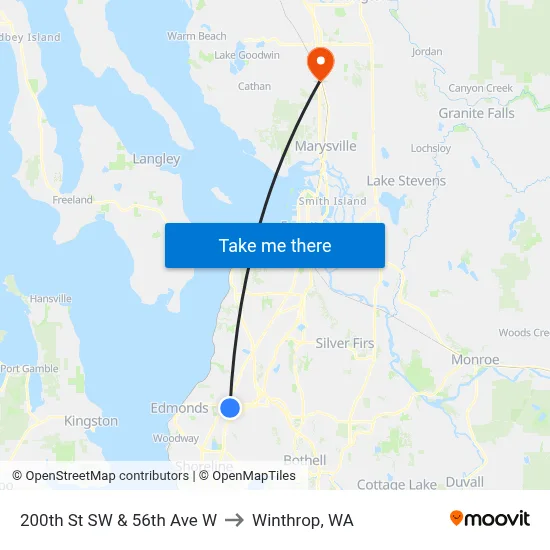200th St SW & 56th Ave W to Winthrop, WA map